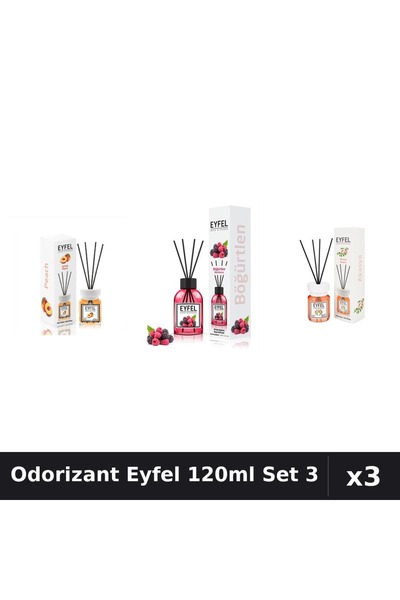 Eyfel Set 3 Odorizant Camera Betisoare 120ml - Piersică, Fructe Pădure, Acacia
