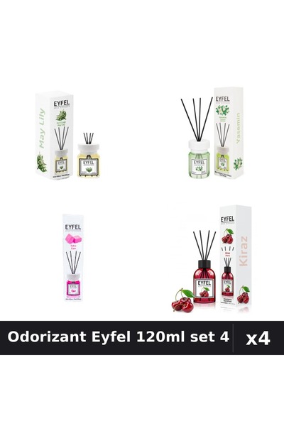 Eyfel Set 4 Odorizant Camera Betisoare 120ml - Lacramioare, Iasomie, Bubble G...
