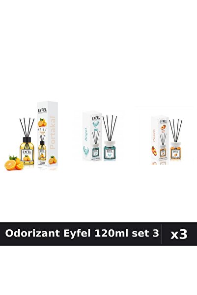 Eyfel Set 3 Odorizant Camera cu Bețișoare 120ml - Angel, Piersică, Portocală