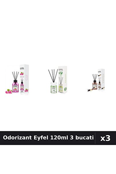Eyfel Set 3 Odorizant Camera Betisoare 120ml - Trandafir, Iasomie, Vanilie