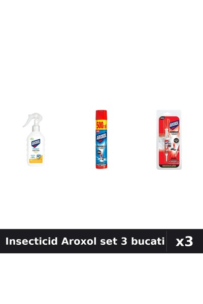Aroxol Set 3 Insecticid 200ml+500ml+5g - Loțiune, Spray, Spirale Anti-Insecte