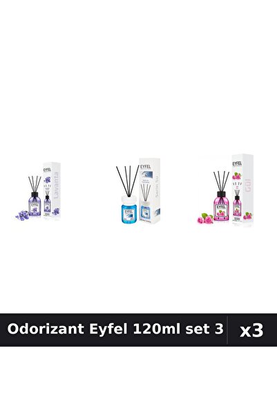Eyfel Set 3 Odorizant Camera Betisoare 120ml - Lavanda, Cool Water, Trandafir