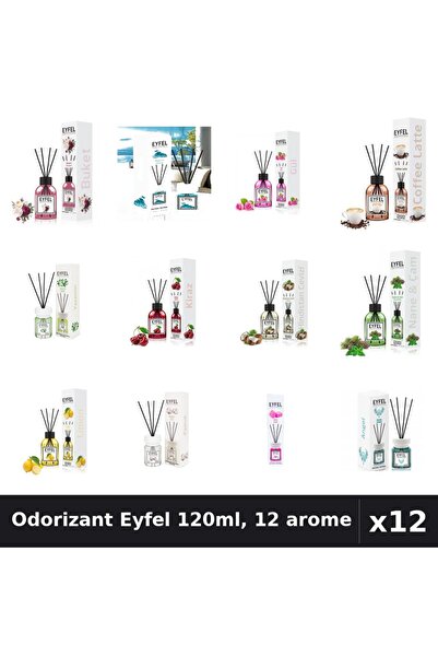 Eyfel Set 12 Odorizante Camera cu Betisoare 120ml - 12 Arome Asortate, Parfum...