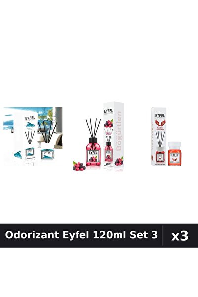 Eyfel Set 3 Odorizant Cameră Bețișoare 120ml - Ocean, Fructe Pădure, Red Dragon