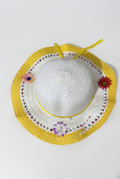 Mollycrush Gift for Girls - Yellow Floral Detailed Straw Summer Hat - Sun Pro...