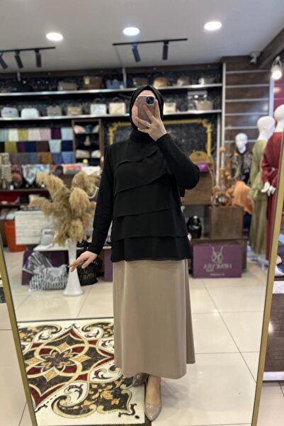 HÜMEYRA BUTİK Önü Çapraz Katkat Şifonlu Penye Tunik