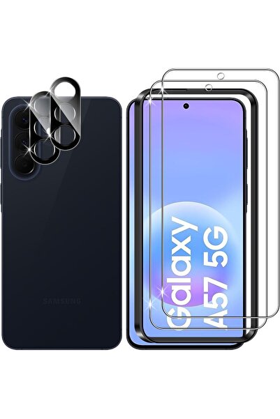 Rivor Samsung Galaxy A57 Uyumlu Ekran Koruyucu 9D Kısa Cam +Kamera Koruyucu Ç...