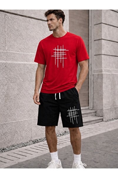 YK WEAR 2022.5 Unisex Oversize Shorts T-Shirt Set – Minimal Line Patterned Su...
