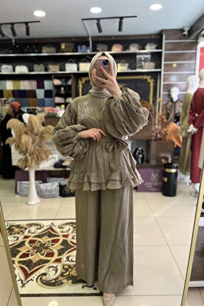 HÜMEYRA BUTİK Balloon Sleeve Embroidered Pants Suit