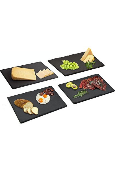 1Chase Natural Stone Rock Plates, Black Gourmet Serving Platter, Cutting Boar...
