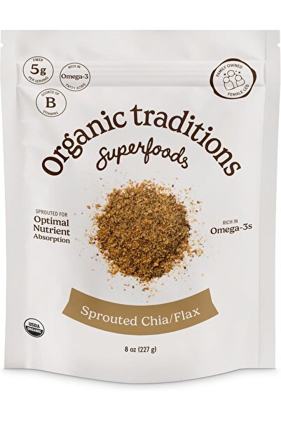 Organic Traditions مسحوق بذور الشيا والكتان المزروعة، 8 أونصة (227 جرام)