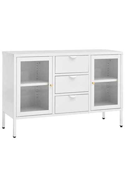 vidaxl Comodă, albă, 105 x 35 x 70 cm, oțel și sticlă securizată