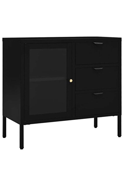 vidaxl Comodă, neagră, 75 x 35 x 70 cm, oțel și sticlă securizată