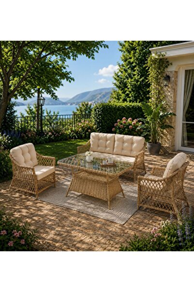 Evdesa Florida Rattan Bahçe Balkon Takımı 2+1+1 Kahve