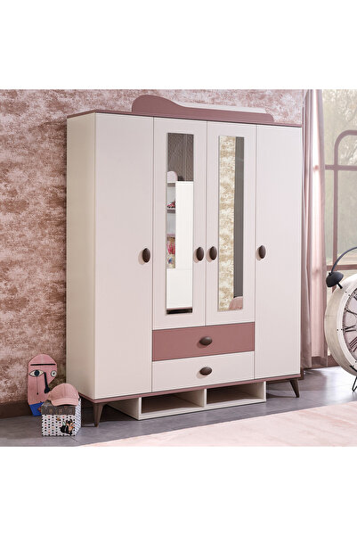 Home Box Maybelle 4-Door Wardrobe with 2 Drawers and 2 Mirrors