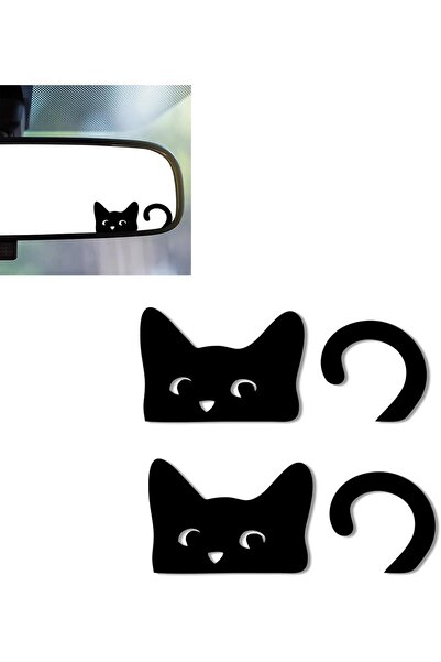 Arabest 2-Piece Cat Car Mirror Decal,Rearview Sticker,Vinyl,Cute,Multi-Surfac...