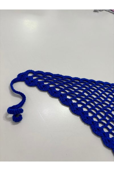 örgü Cobalt Blue Hand Knitted Bandana Hat – Bohemian Women's Hair Accessory