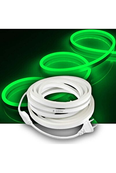 burul 5m Yeşil Neon Şerit Led Fişli 220v Esnek Dış Mekan, Bahçe, Açık Alan De...