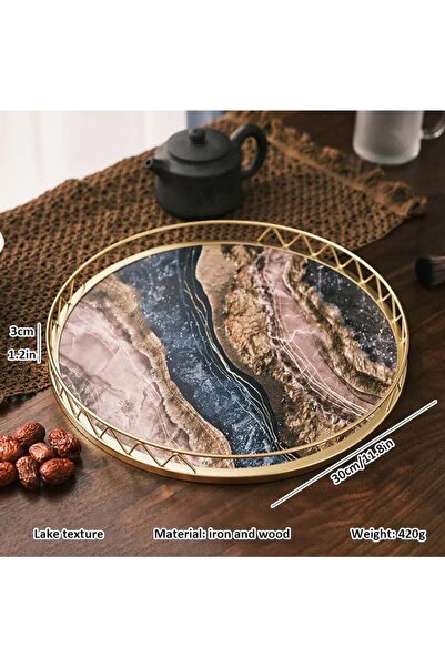 Arabest Wooden Round Decorative Tray,Marble Grain Pattern,Multi-Purpose Stora...