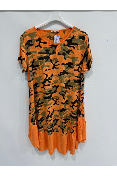 della moor Orange Italian Camouflage Pattern Short Sleeve Midi Length Viscose...
