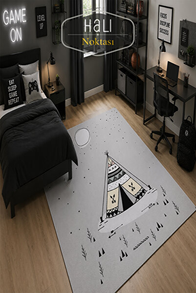Halı Noktası Little Camp Teepee Temalı Dijital Baskı Yıkanabilir Kaymaz Taban...