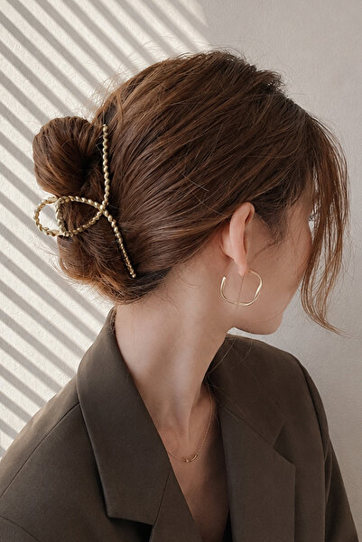 TREND COLLECTİON Gold Metal Hair Clip Twisted Design Stylish Bun Clip