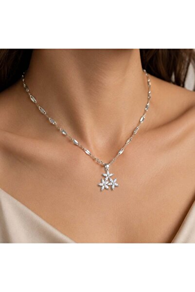 Bk Gift Women's Necklace with Flower Figures and Stones - Non-Tarnishing Silv...