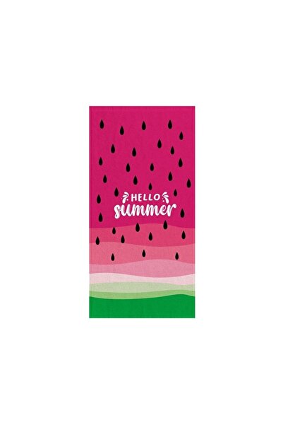 OEM Prosop Premium de Plaja Premium din Bumbac Fucsia Pepene Verde "Hello sum...