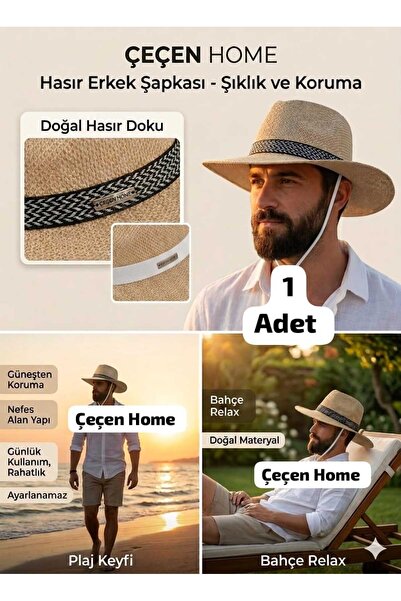 ÇEÇEN HOME (1 Piece) Men's Straw Cowboy Hat, Straw Shade Beach Hat, Summer Me...