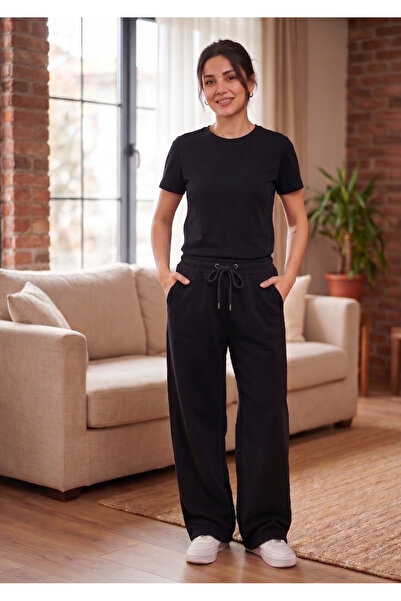 CAONNES Women's Black Sweatpants - Waist-Tieable, Suitable for Daily Use, Com...