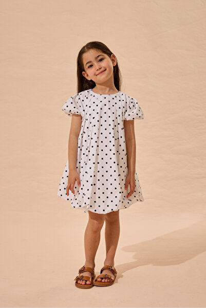 Fahhar Kids Pleated Polka Dot Balloon Dress Black Polka Dot