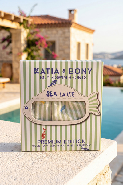 Katia&Bony Erkek Çocuk Sea La Vie Premium Kutulu Balık Nakışlı Yeşil Deniz Şortu
