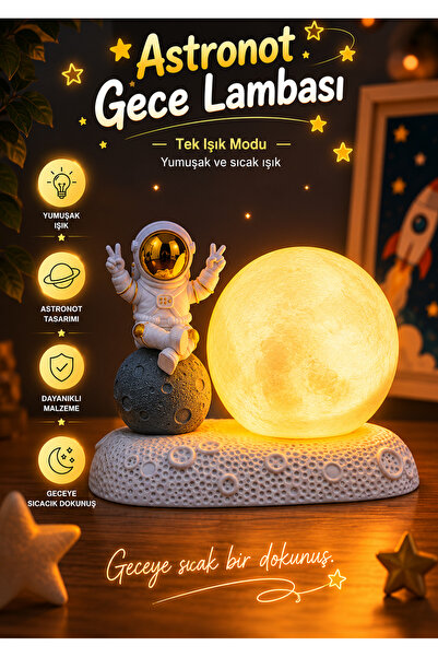 BENT Astronot Ay Gece Lambası Dekoratif Masa Lambası Uzay Temalı Çocuk Odası ...