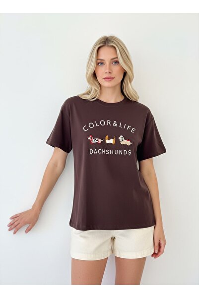 Arbucky Women's Crew Neck Basic Tshirt with Embroidery Detail