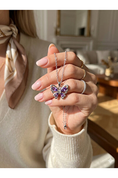 NAS fashion Gümüş Renk Taş Detaylı Kelebek Kolye