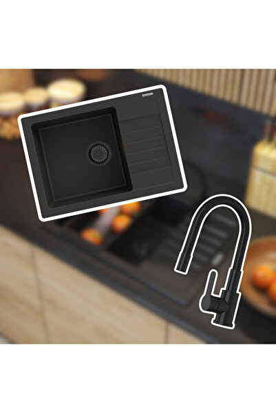 Granitan ARGOS Black Granite Sink Top Bottom Set 620x440 mm, with GRADO PLUS ...