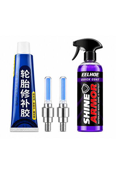 Zenorius Set Auto 3 în 1 – Soluție Reparare Anvelope + Capace LED Albastru pe...