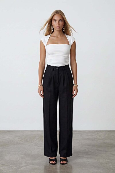 Trend Alaçatı Stili Women's black double pocket linen palazzo pants alc-x15497
