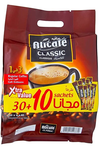 ALICAFE قهوة كلاسيكية 3 في 1 عادية 20 جرام عبوة من 40 قطعة