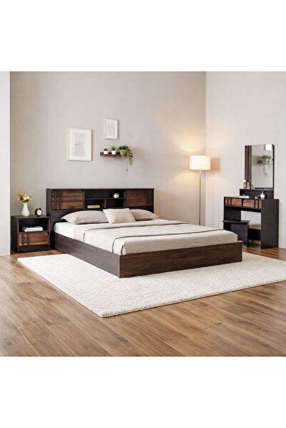 Danube Home Kentorp 180X200 King Bed+1 Nightstand+Dresser/Mirror & Stool| Com...