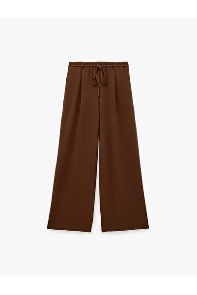 Koton Linen Look Flat Wide Leg Pants with Pockets, Elastic Waistband, Pleated...