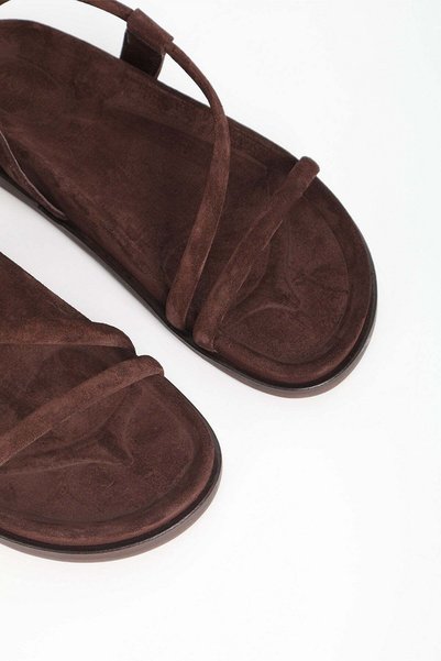 Haşema Sandale de damă din piele intoarsa de culoare maro amar 156-37