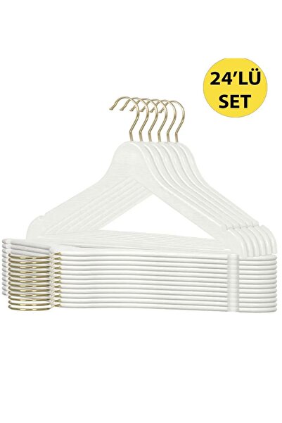 FERA 24Lü Ahşap Görünümlü Plastik Gold Kancalı Premium Askı