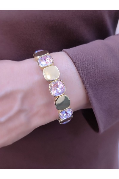 Yegane Gold Renk Kristal Taşlı,Lastikli Model Bileklik Fosfor Baget Model