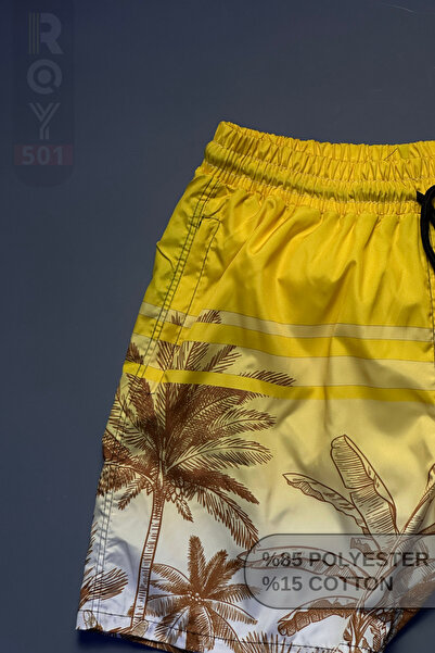 ROY501 Men's Swim Shorts Patterned Pocket Zippered Mesh Swim Shorts