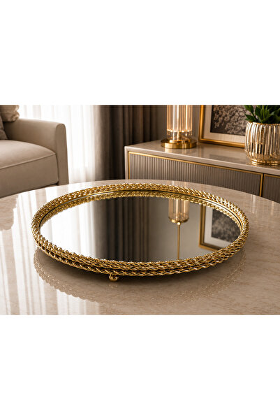 Sleep Nova Royal Mirror Gold Aynalı Dekoratif Tepsi Lüks Salon Konsol Sehpa D...