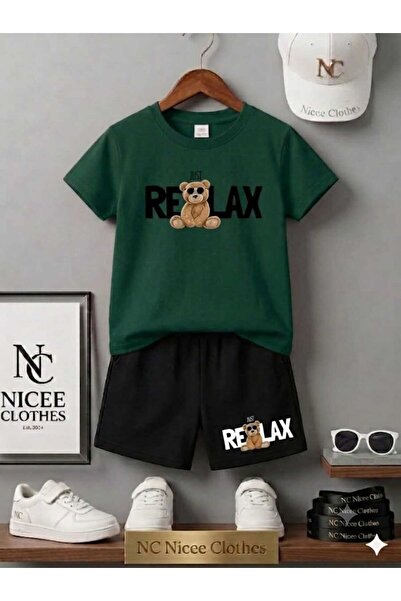 NC Nicee Clothes Summer Children's T-Shirt Shorts Unisex (Black Relaxed Bear ...
