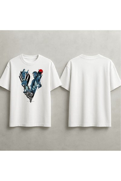 EFEVRA Vikings Themed Printed Oversized T-Shirt