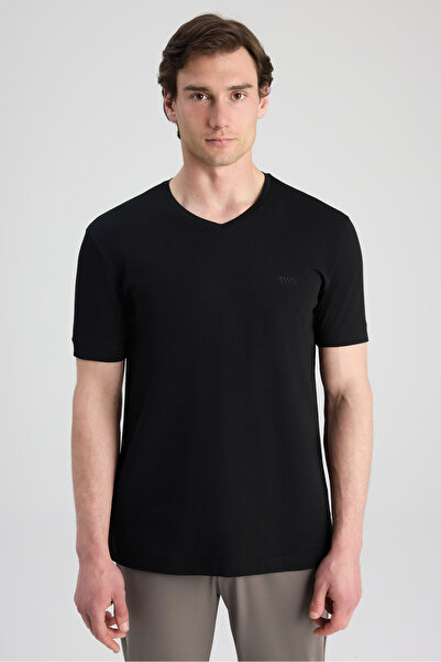 Twn Slim Fit Black Plain T-Shirt