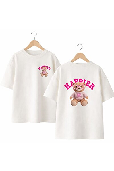 playwear Happier Back and Front Chest Printed 100% Cotton Oversize Loose Regu...